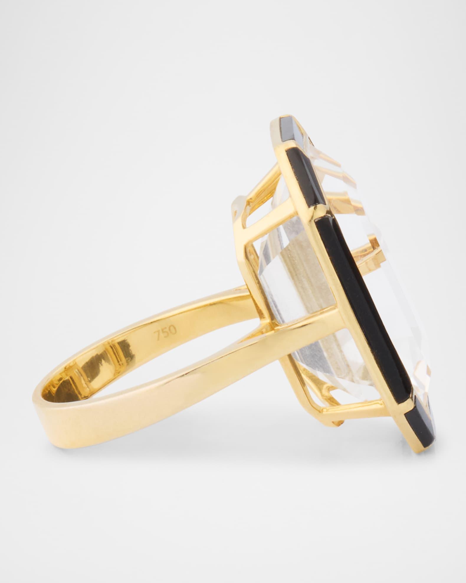 18K Yellow Gold Emerald-Cut Rock Crystal and Onyx Statement Ring Product Image