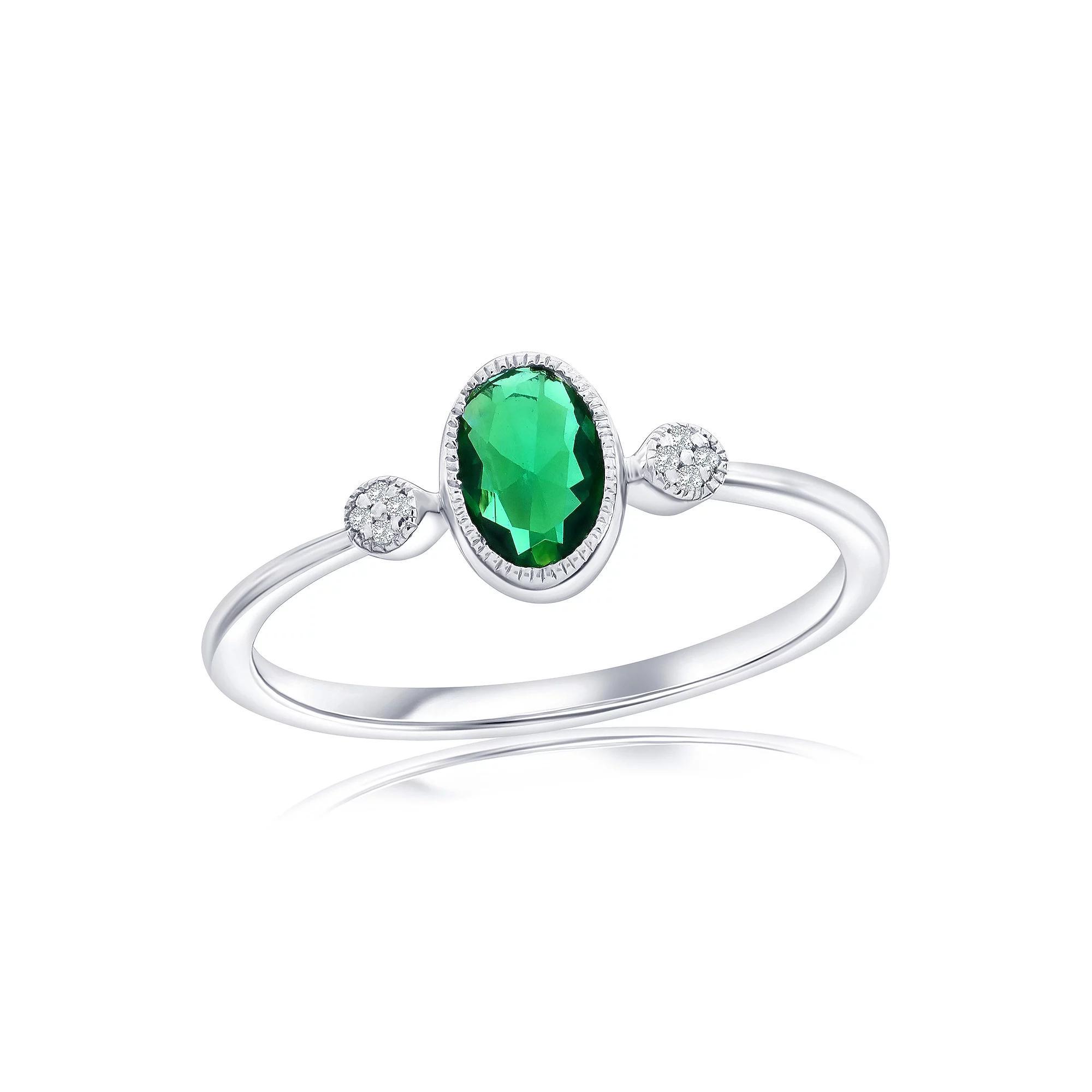 Divine Gold Sterling Silver Lab-Created Emerald & Diamond Accent Oval Ring, Women's, Size: 8 Product Image