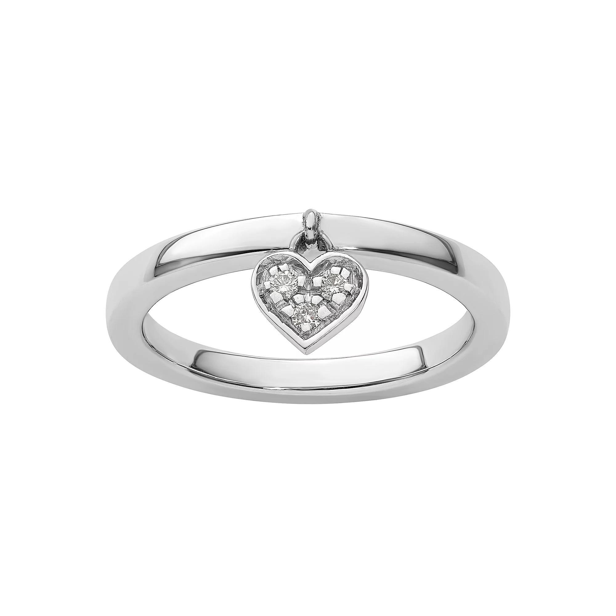 Stacks & Stones Sterling Silver Stackable Dangle Heart Diamond Accent Ring, Women's, Size: 7 Product Image