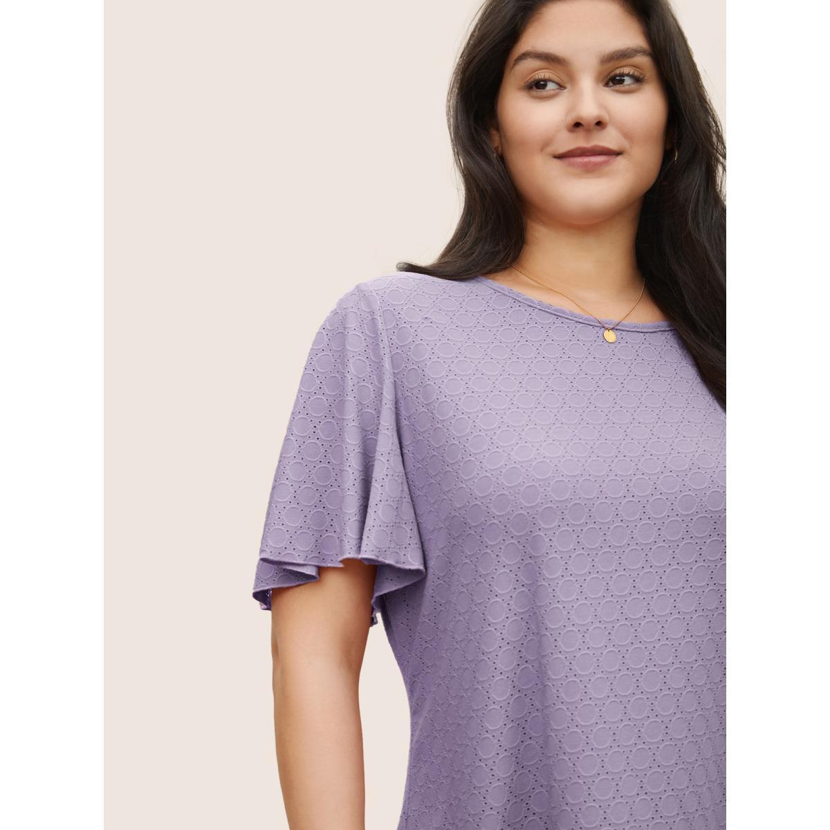 Plus Size Plain Textured Geometric Flutter Sleeve T-shirt Lavender Women Elegant Texture Plain Round Neck Everyday T-shirts BloomChic 30/6X Product Image