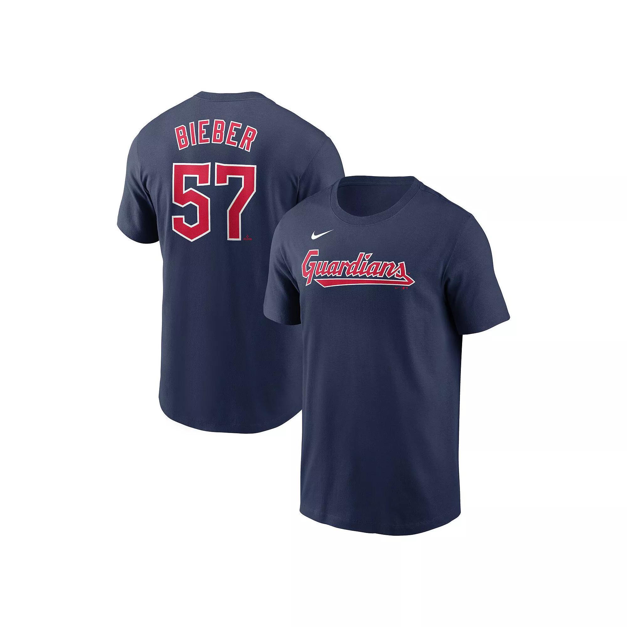 Men's Nike Shane Bieber Navy Cleveland Guardians Fuse Name & Number T-Shirt, Size: Medium, Grd Blue Product Image