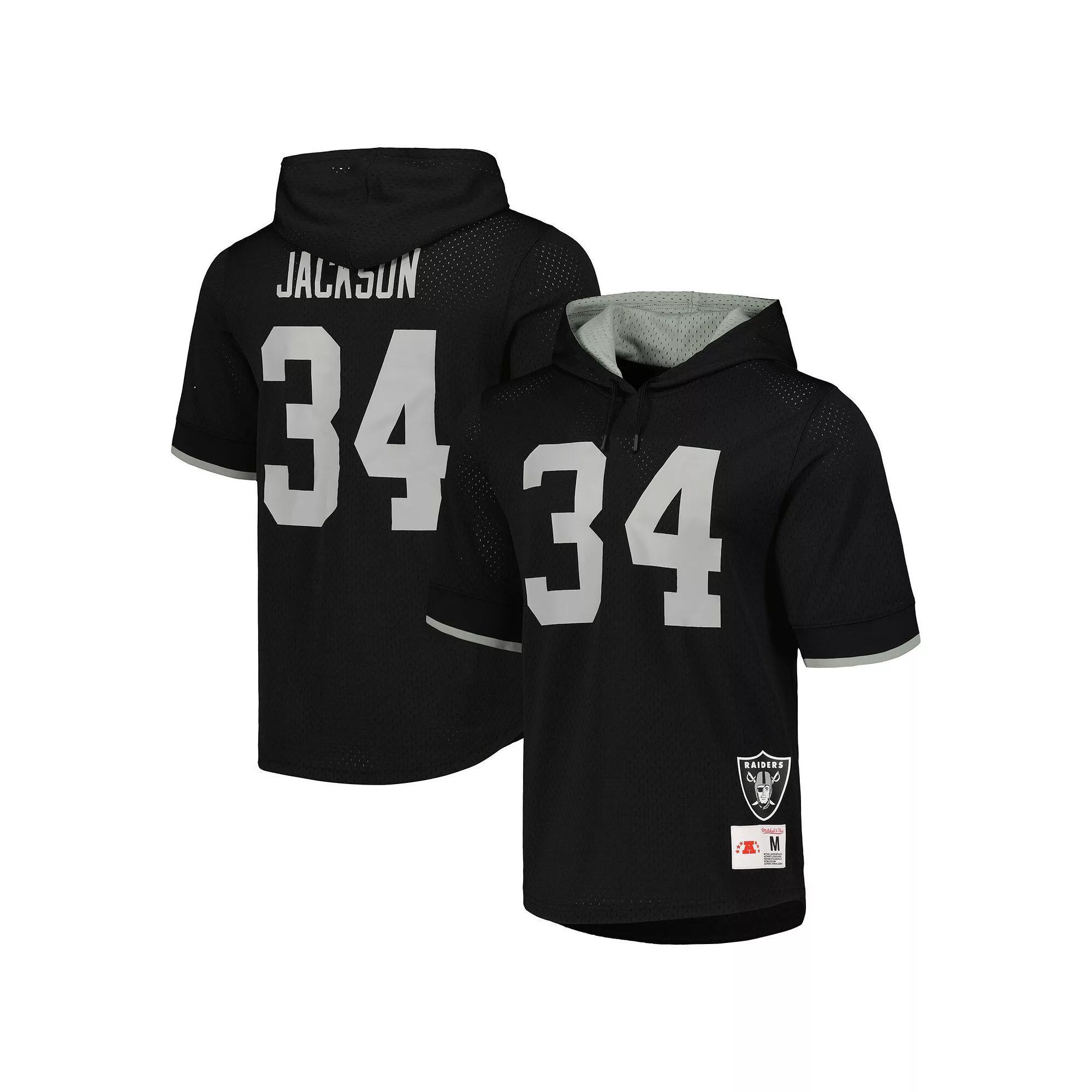 Mens Mitchell & Ness Bo Jackson Black Los Angeles Raiders Gridiron Classics Retired Player Name & Number Mesh Hoodie T-Shirt Product Image