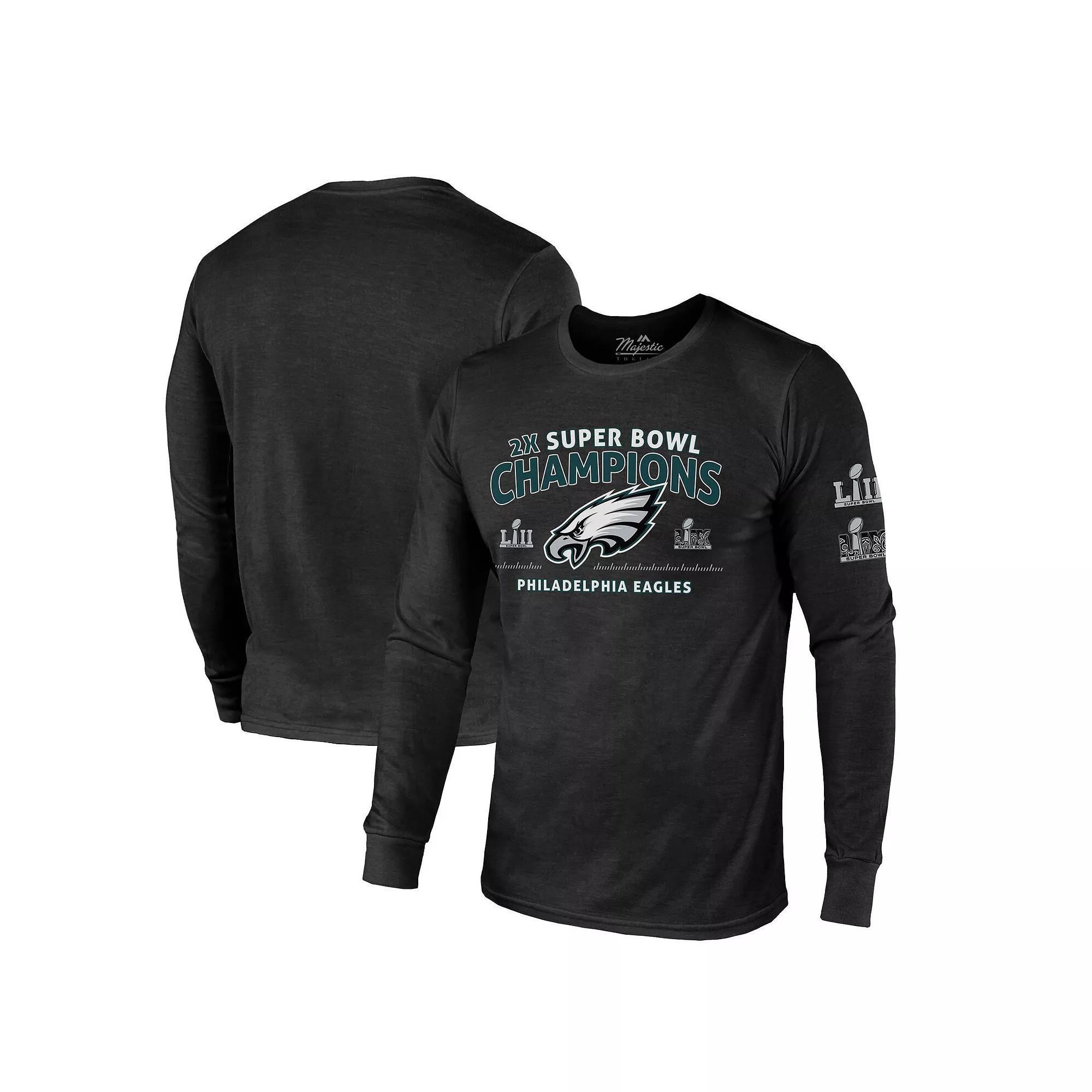 Men's Majestic Threads Black Philadelphia Eagles Two-Time Super Bowl Champions Sky High Long Sleeve Tri-Blend T-Shirt, Size: 2XL Product Image