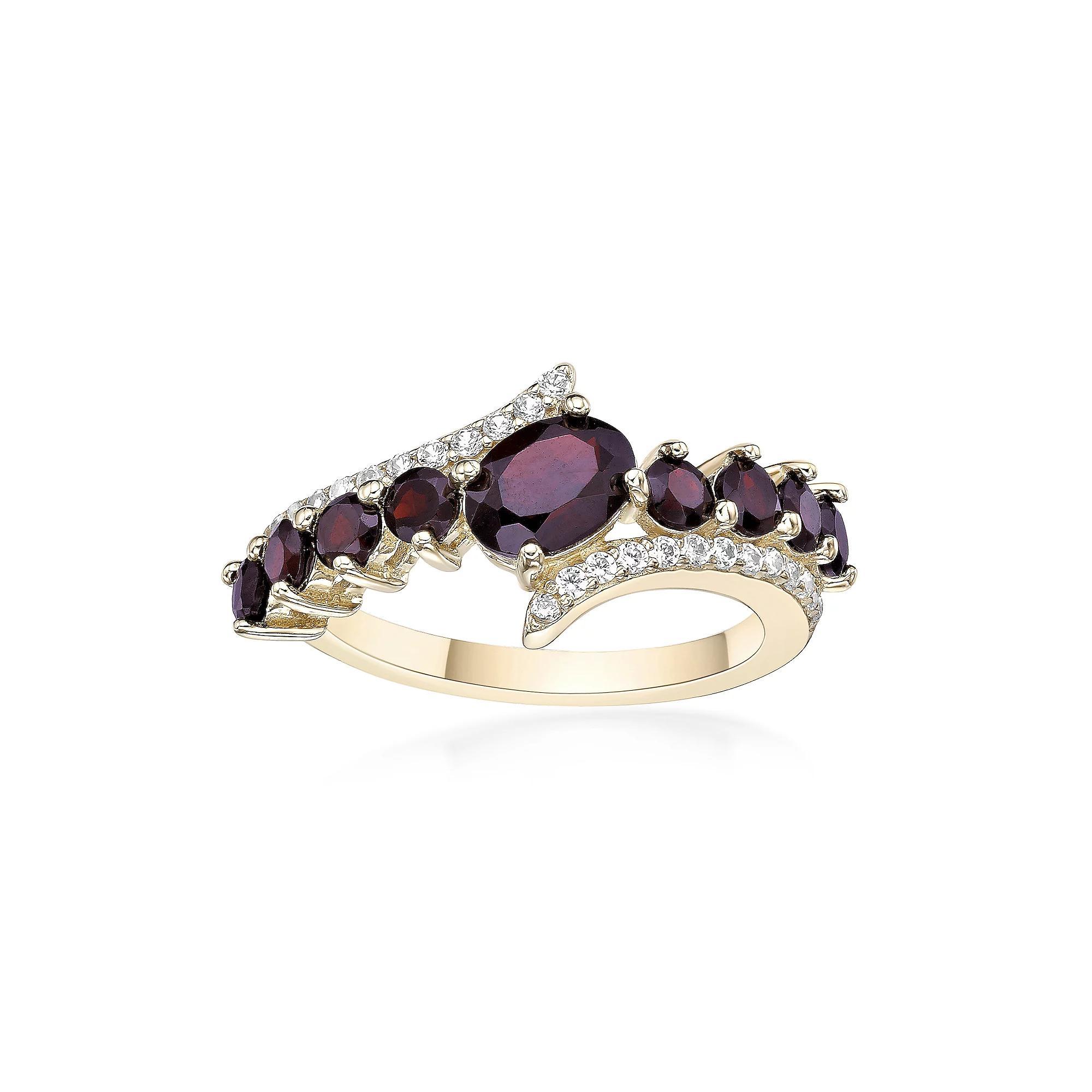 Gemminded 2 Micron Gold Over Silver Garnet & White Topaz Ring, Womens Gold Tone Product Image
