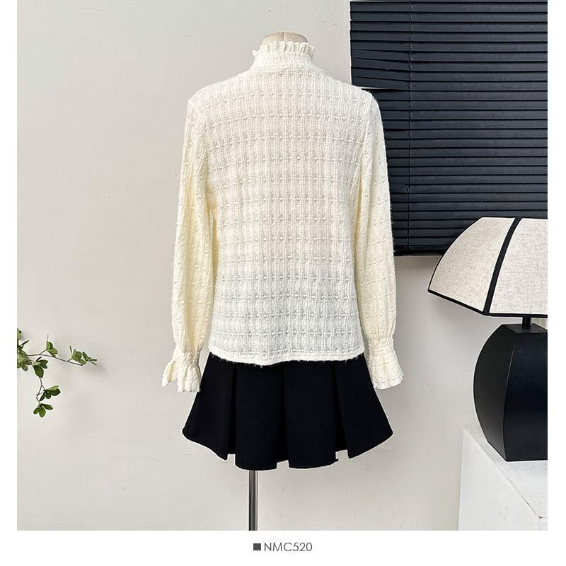 Patterned High-Neck Loose Lace Top Product Image