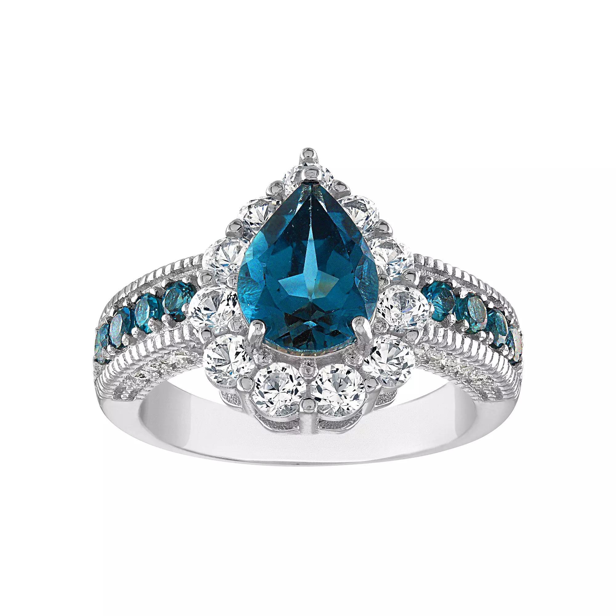 Designs by Gioelli Sterling Silver London Blue Topaz & Lab-Created White Sapphire Ring, Women's, Size: 10 Product Image