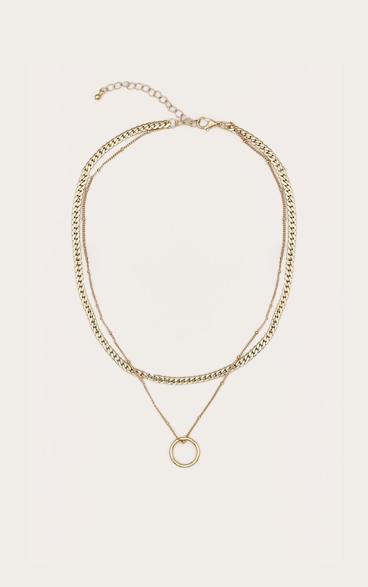 Gold Oval Layered Pendant Necklace Product Image