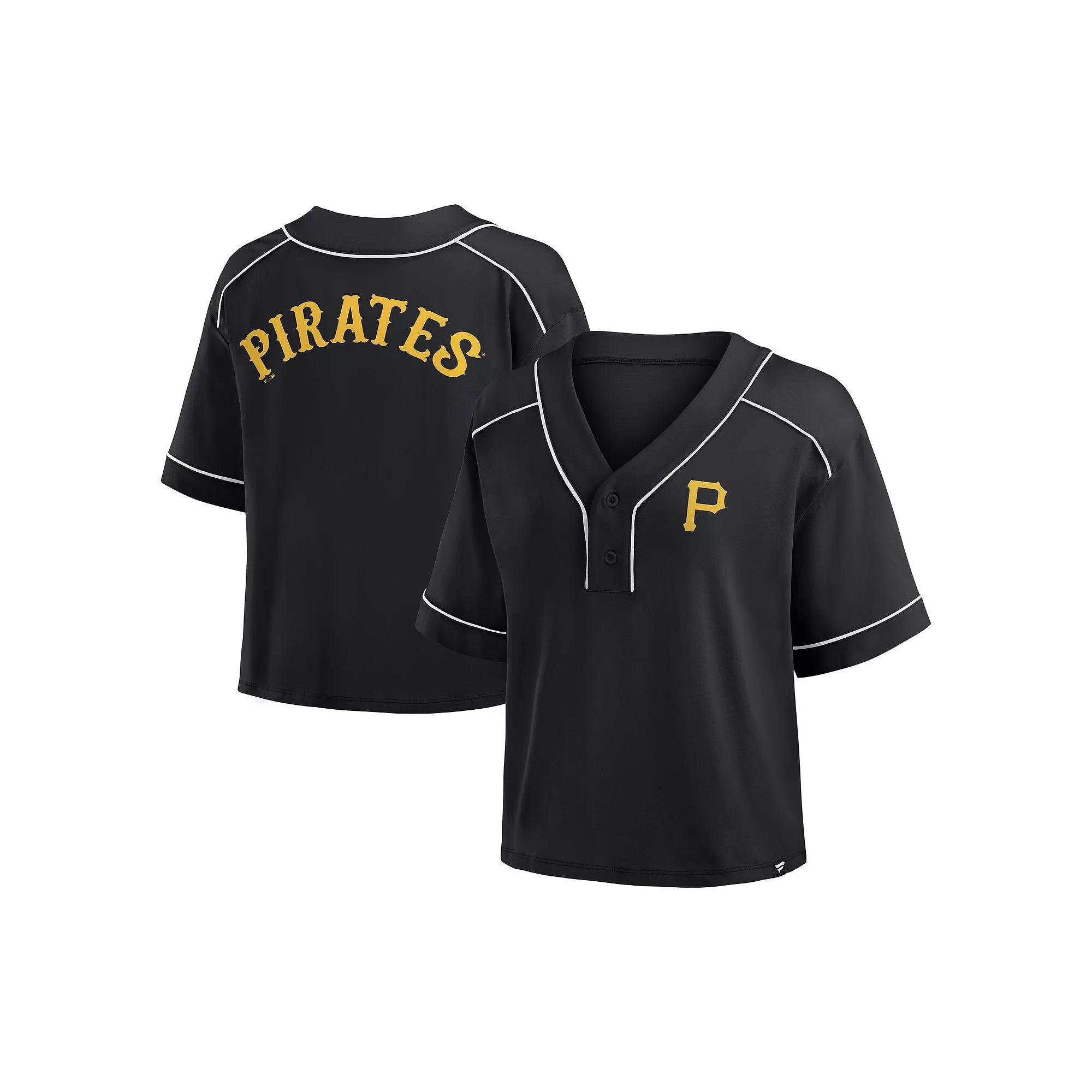 Women's Fanatics Black Pittsburgh Pirates Oversized Champ Game Cropped V-Neck T-Shirt, Size: XL Product Image