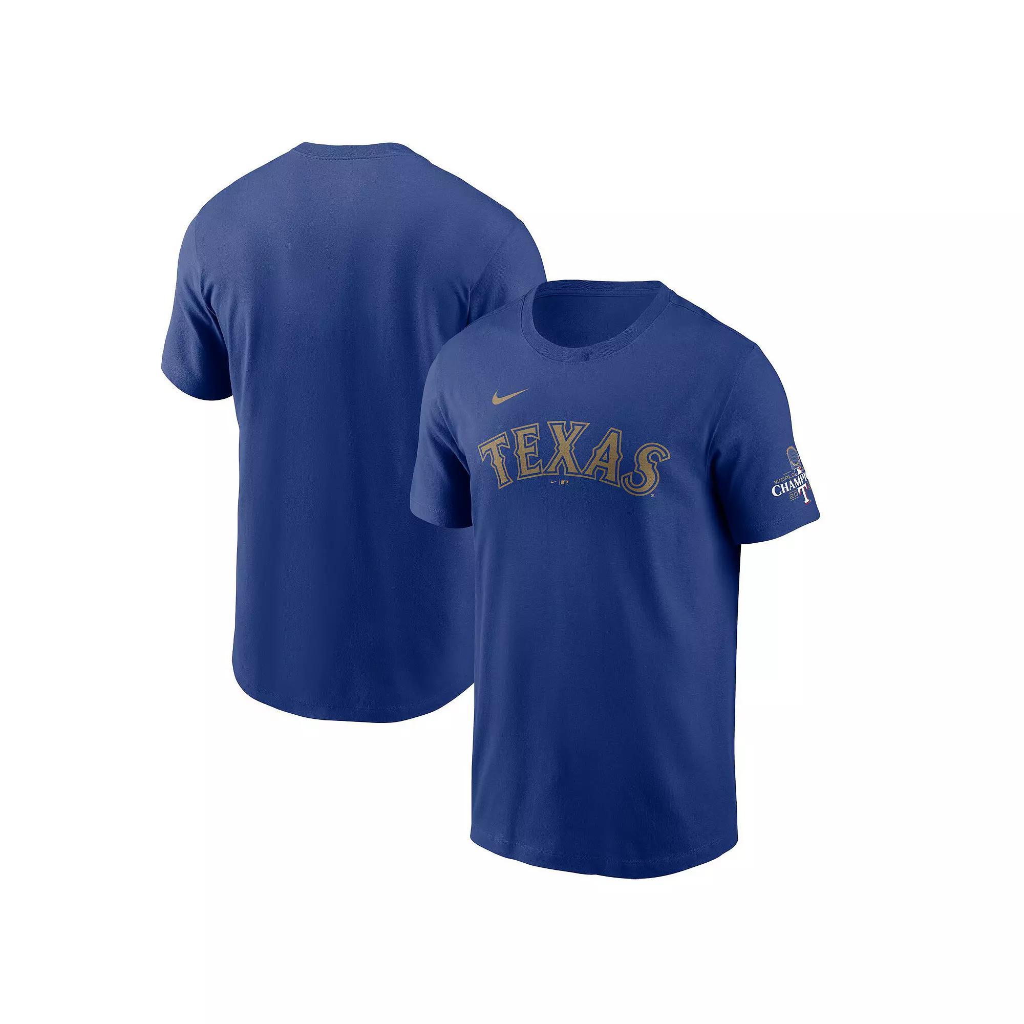 Men's Nike  Royal Texas Rangers 2024 Gold Collection Wordmark T-Shirt, Size: Small, Blue Product Image
