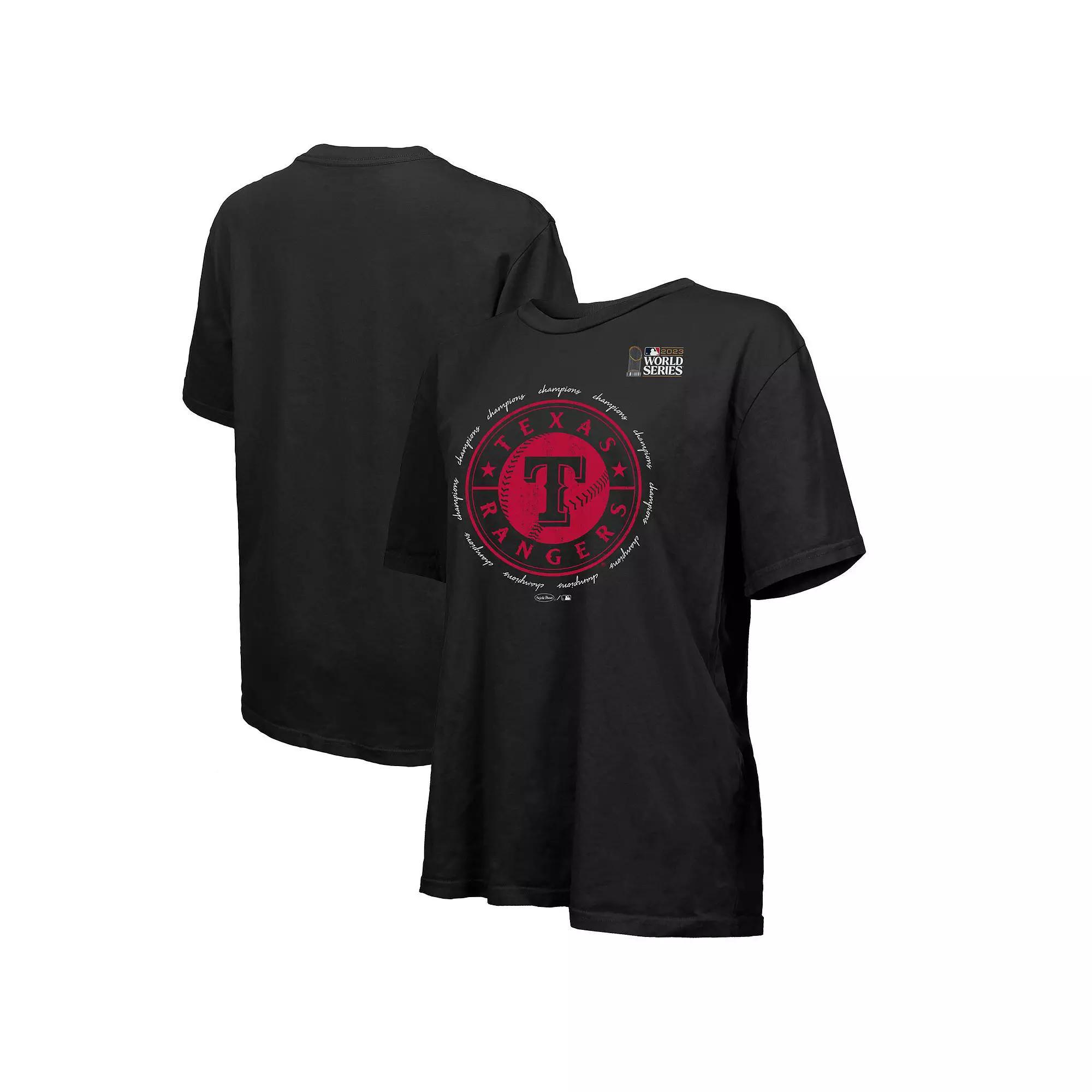Women's Majestic Threads Black Texas Rangers 2023 World Series Champions Oversized T-Shirt, Size: Large Product Image