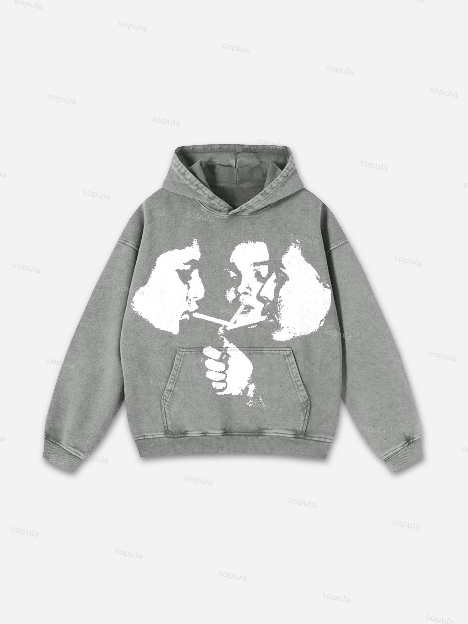 Vintage Butterfly Graphic Washed Hoodie Product Image
