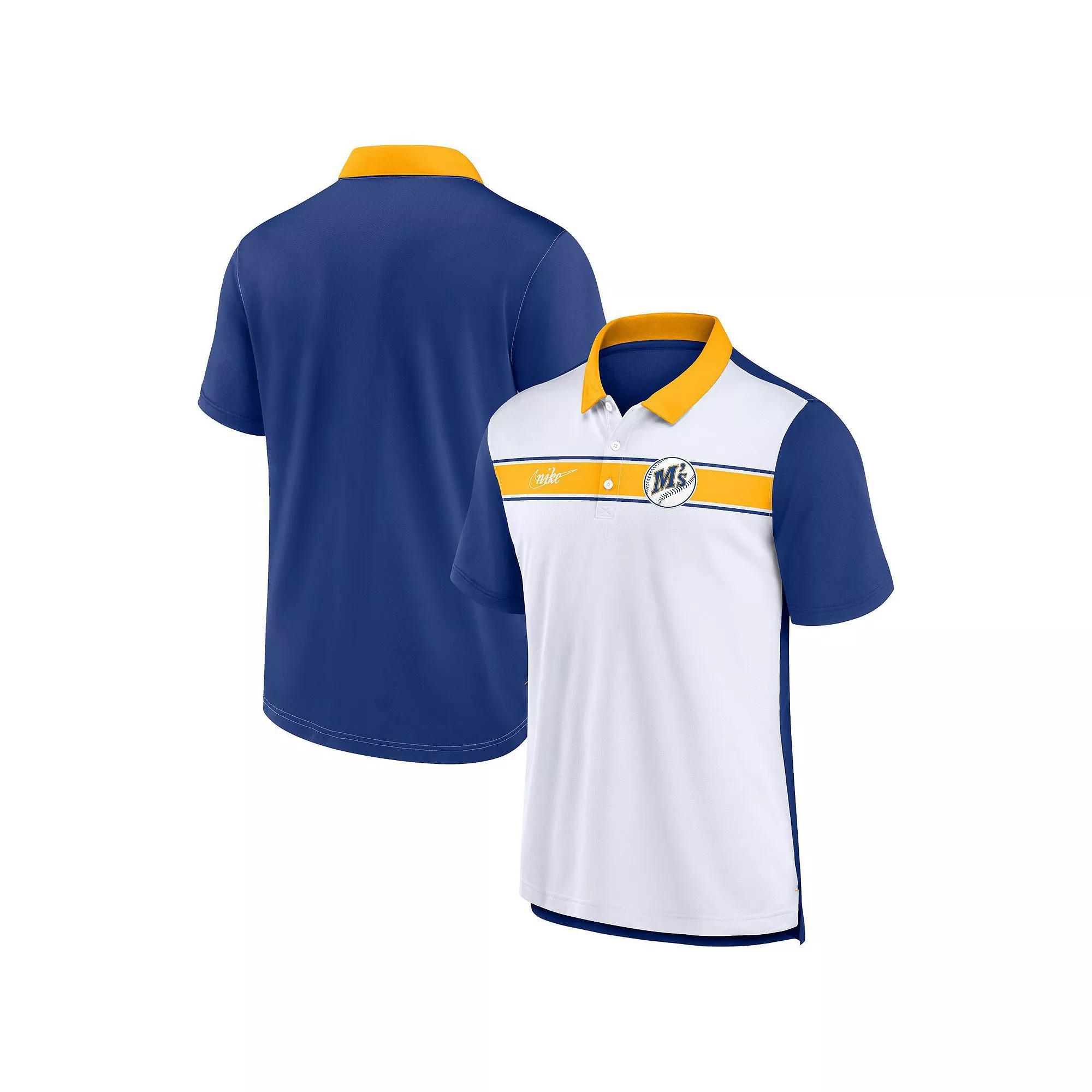 Men's Nike  White/Royal Seattle Mariners Rewind Stripe Polo, Size: Small Product Image