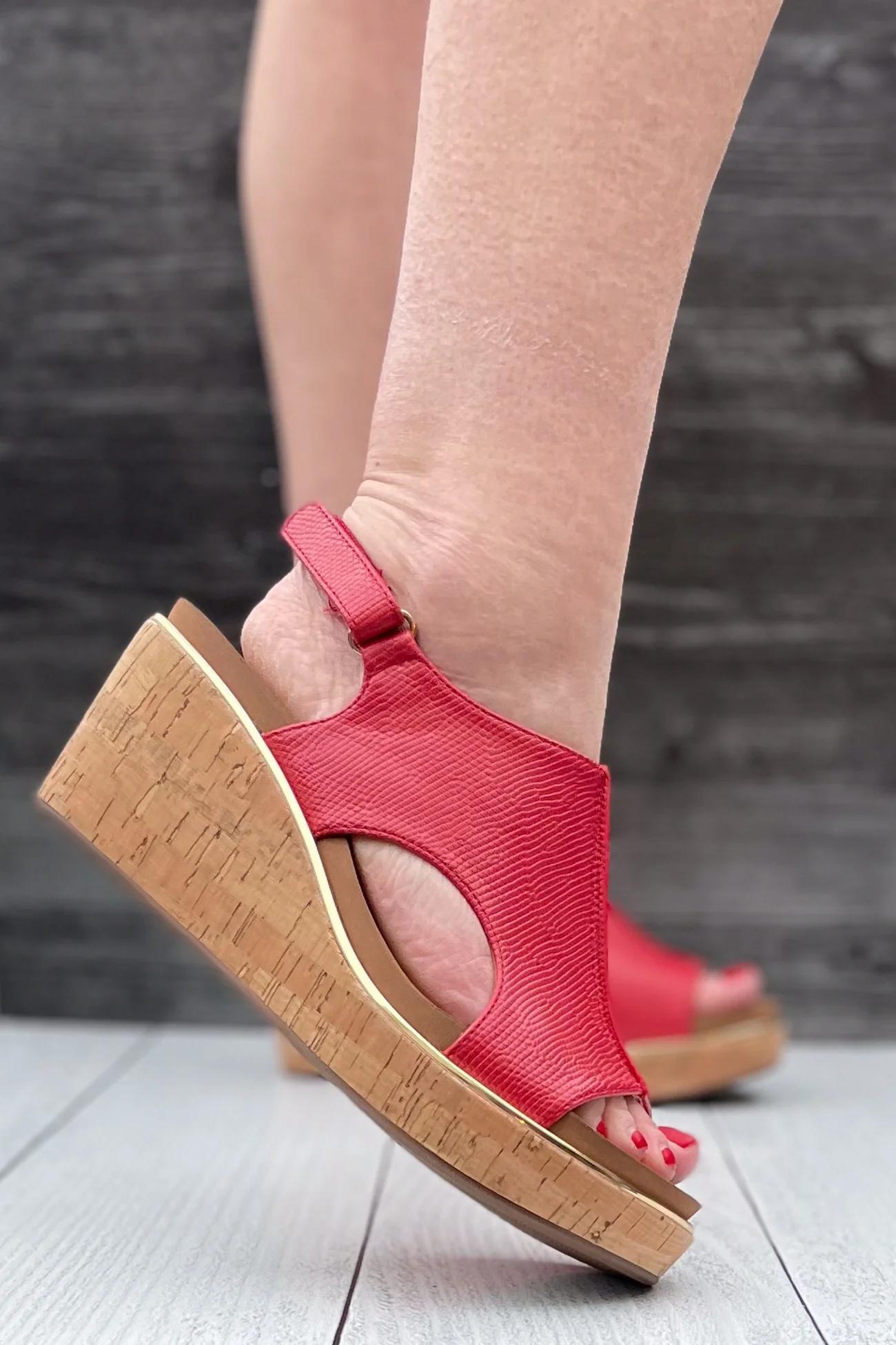 Carley Lizard Print Slingback Wedge Sandals Product Image