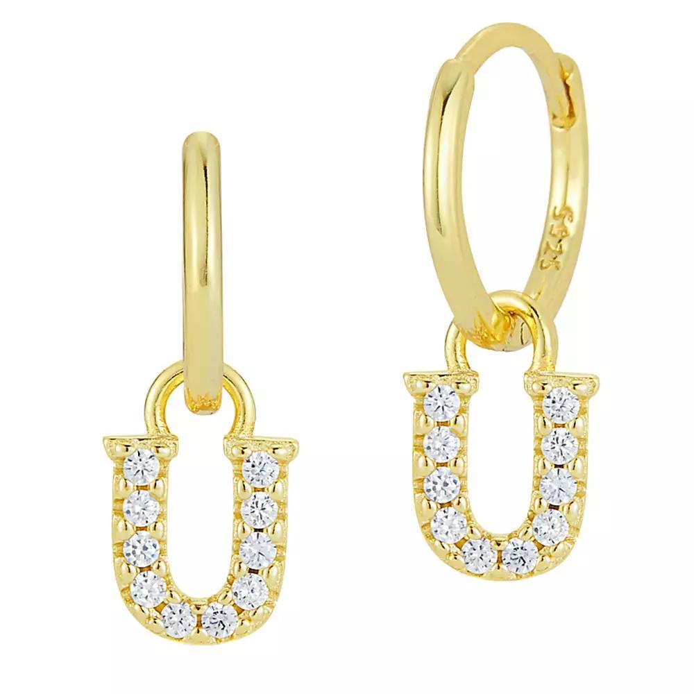 Sunkissed Sterling Cubic Zirconia 14k Gold Plated Initial Drop Earrings, Women's, Gold Tone U Product Image