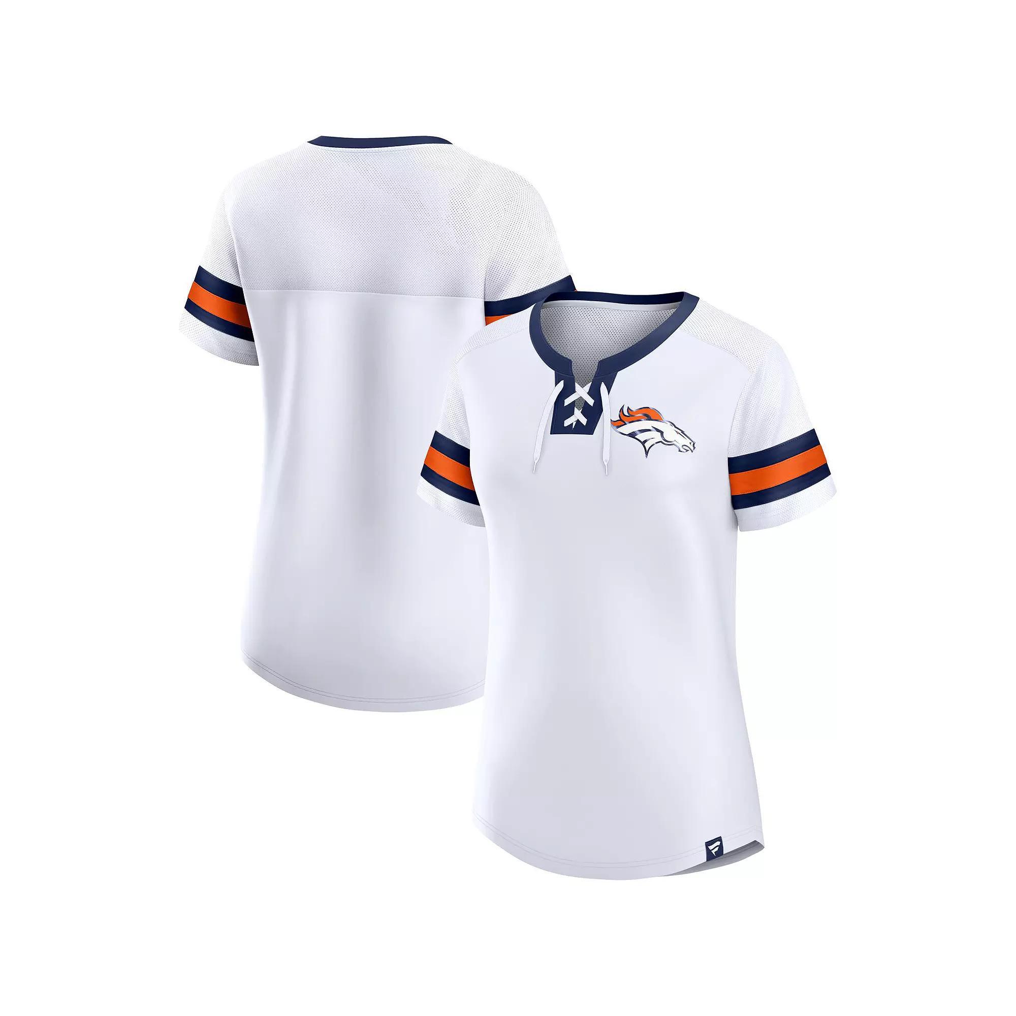 Women's Fanatics Branded White Denver Broncos Sunday Best Lace-Up T-Shirt, Size: Small Product Image