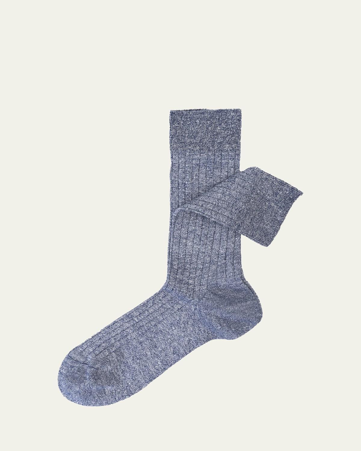 Men's Linen and Cotton Rib Crew Socks Product Image