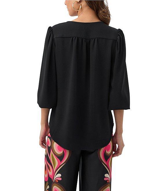 Trina Turk Morabi Georgette V-Neck 3/4 Sleeve Chain Tassel Top Product Image