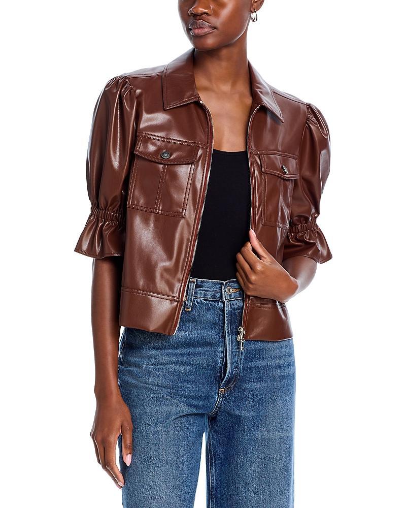 Cinq a Sept Faux Leather Puff Sleeve Jacket Product Image