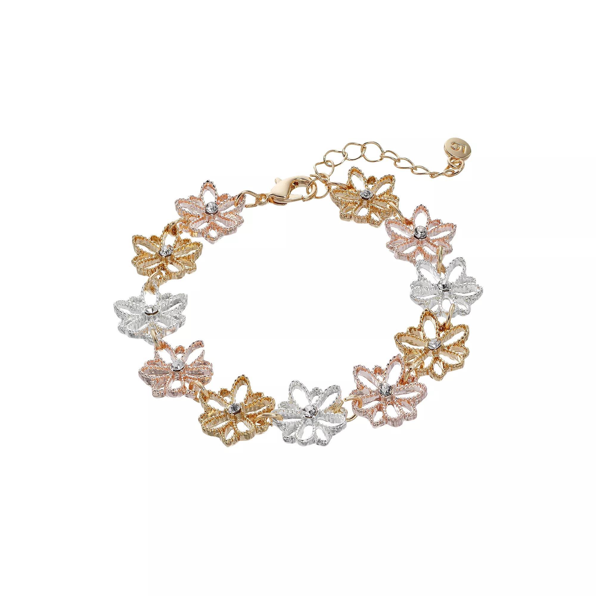 LC Lauren Conrad Tri Tone Textured Flower Bracelet, Women's, Clear Product Image