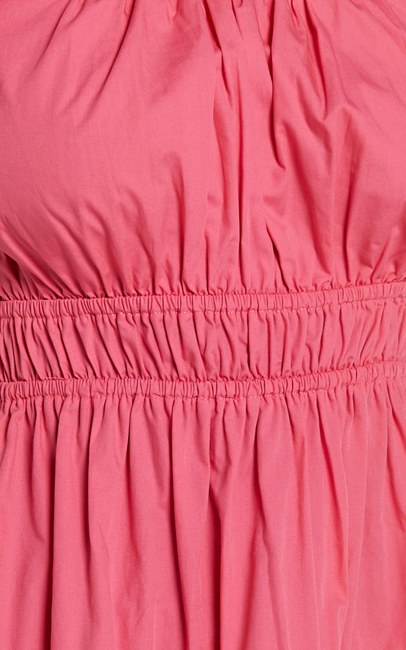 Arlene Midi Dress - Square Neck Shoulder Frill Tiered Dress in Berry Product Image