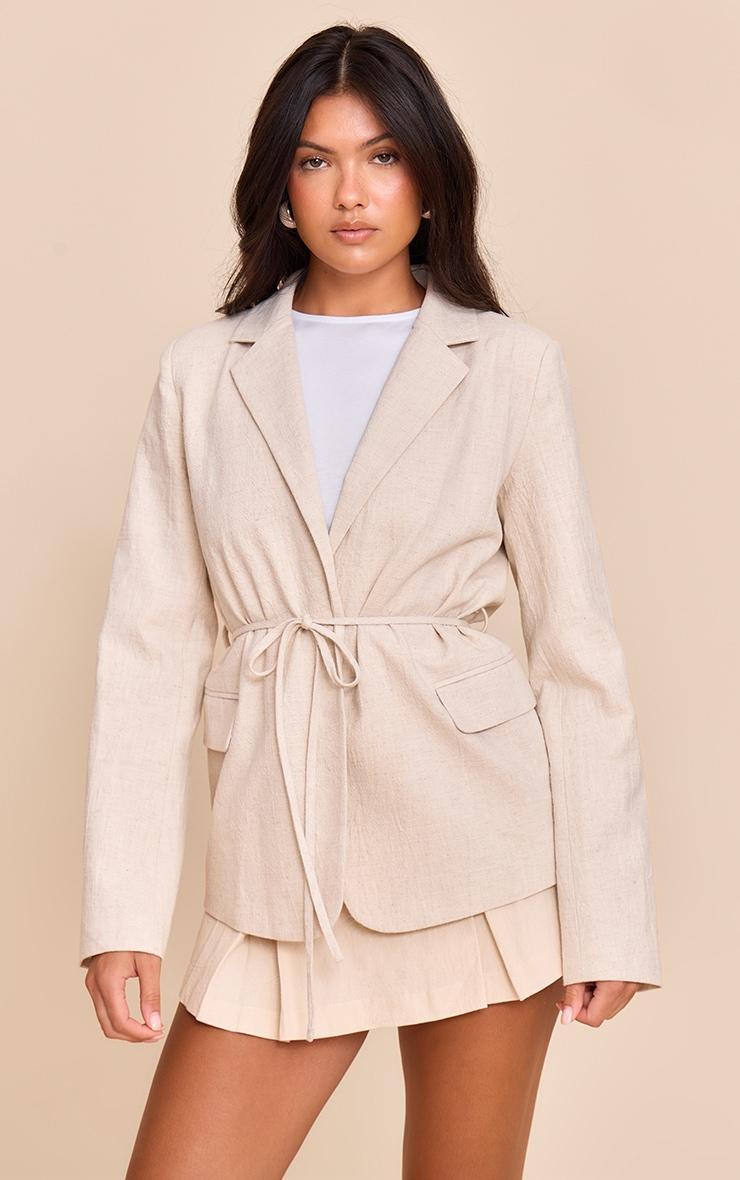 Stone Tie Waist Linen Look Blazer Product Image