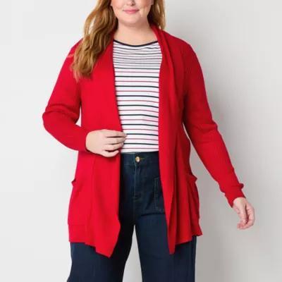 Liz Claiborne Plus Womens Long Sleeve Open Front Cardigan Product Image