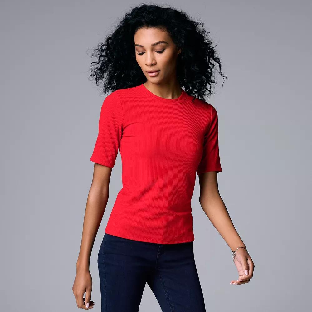 Womens Simply Vera Vera Wang Ribbed Fitted Elbow Sleeve Tee Product Image