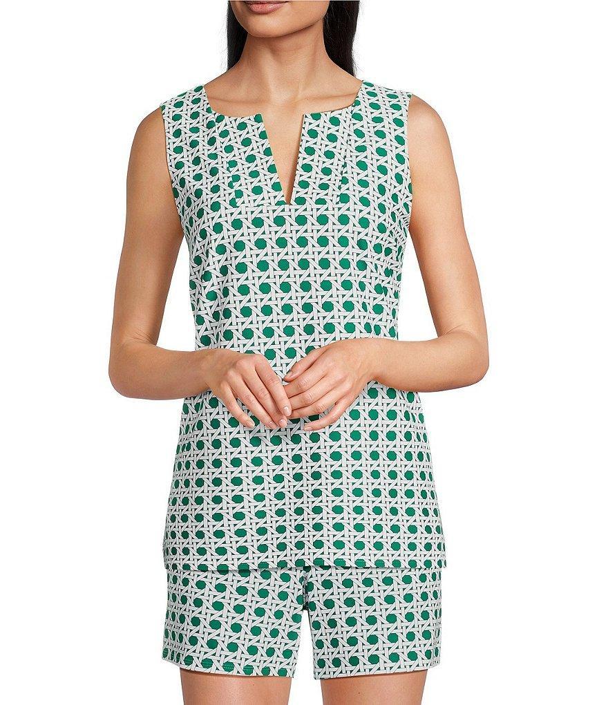 Jude Connally Coordinating Alexa Petite Rattan Print Split V-Neck Sleeveless Tank Top Product Image