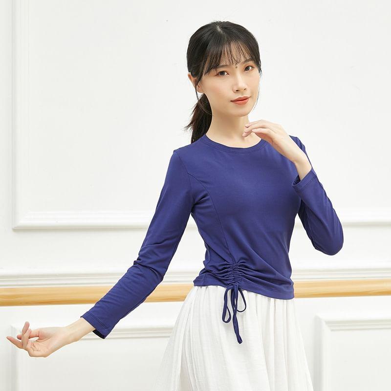 Long-Sleeve Crew Neck Plain Drawstring Dance T-Shirt Product Image