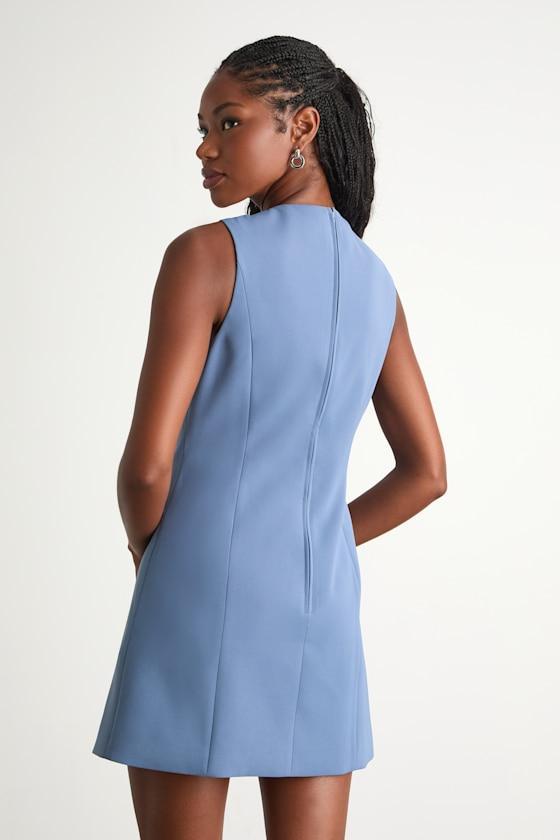 Adelie Dusty Blue Double Breasted Sleeveless Mini Dress Product Image