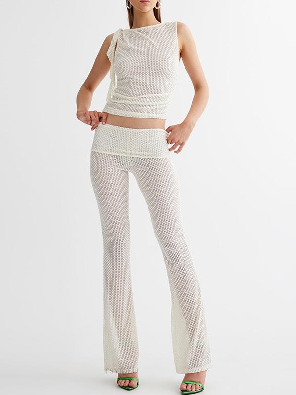 Cutout Sleeveless Vest & High Rise Flare Leg Pants Set Product Image
