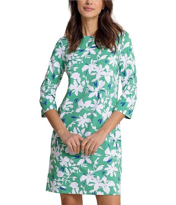 Southern Tide Leira Blossom Bay Crew Neck 3/4 Sleeve Dress Product Image