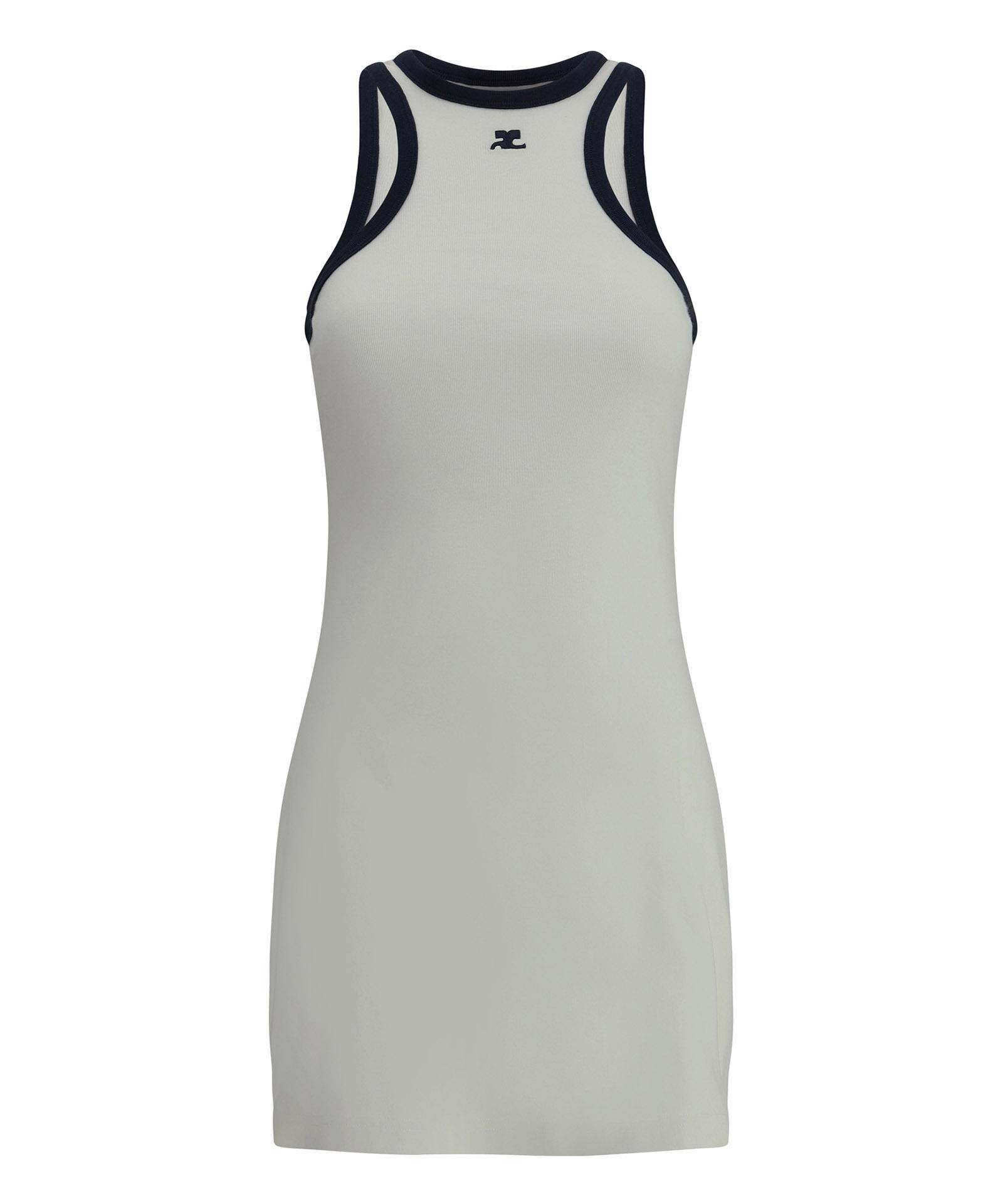 COURRÈGES Cotton Scuba Mini Dress In Blanc Heritage/navy Product Image