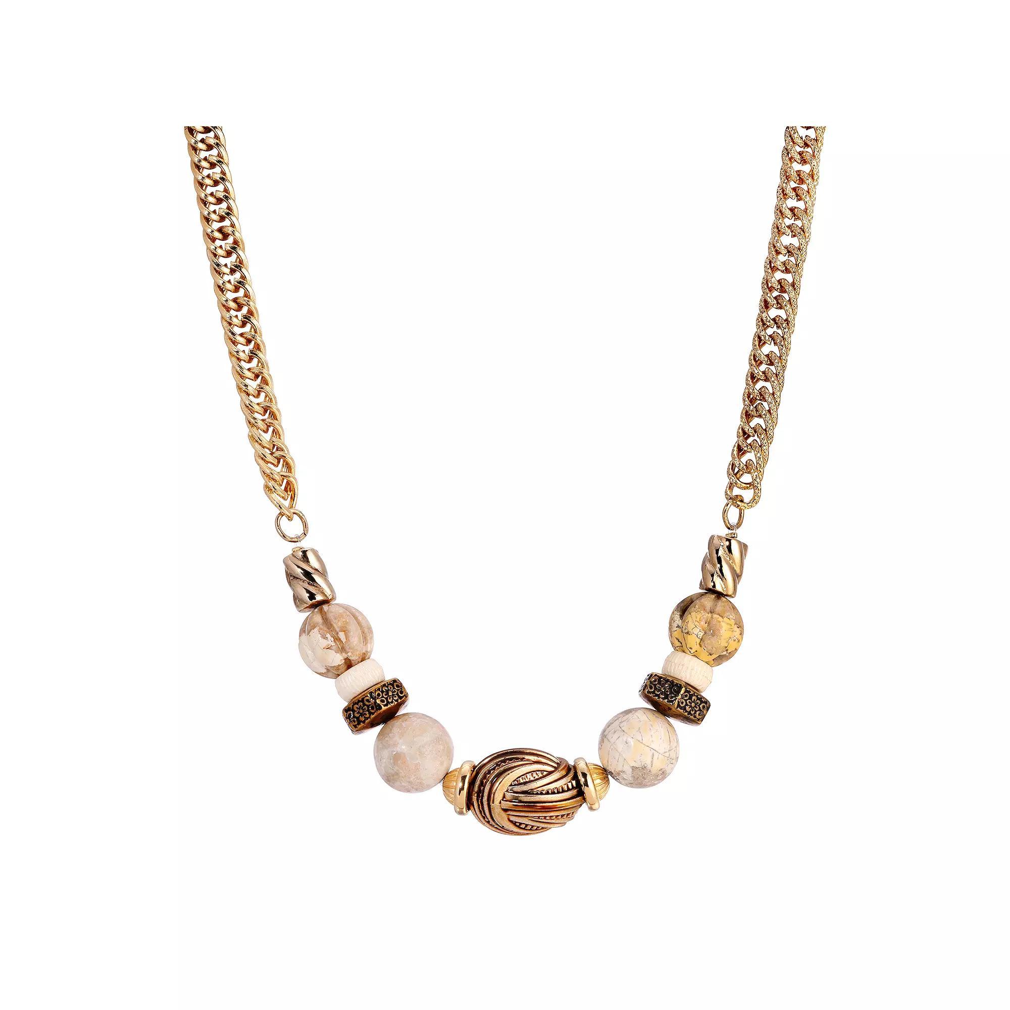 1928 Gold Tone Multi-Bead Necklace, Womens, Beige Product Image