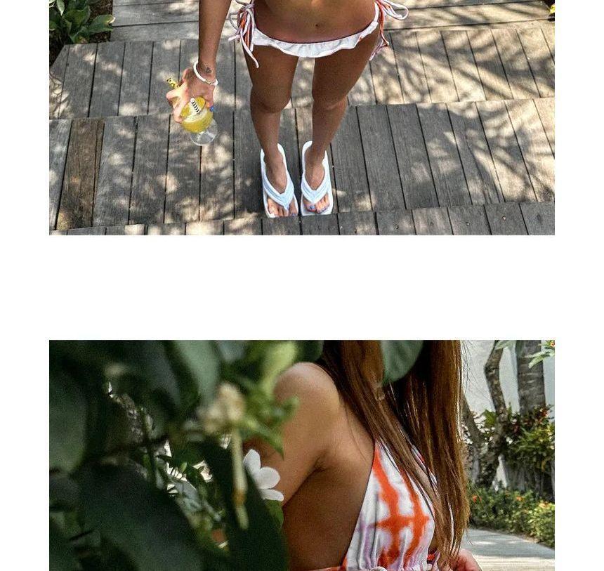 Set: Tie-Dyed Halter Bikini Top + Bottom + Cover-Up Skirt Product Image