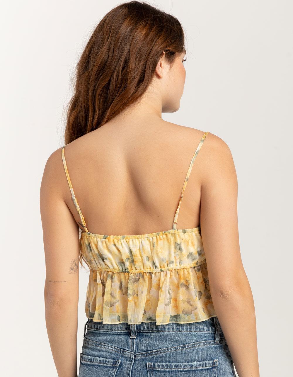 RSQ Womens Lace Inset Floral Babydoll Top - YELLOW Product Image