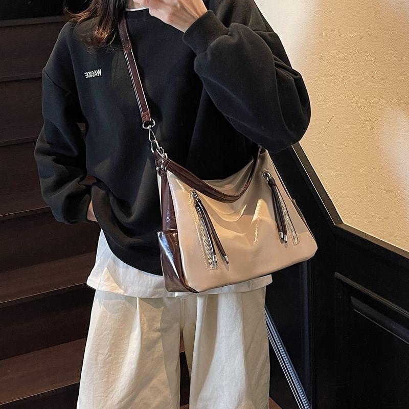 Zip Panel Faux Leather Shoulder Bag Product Image