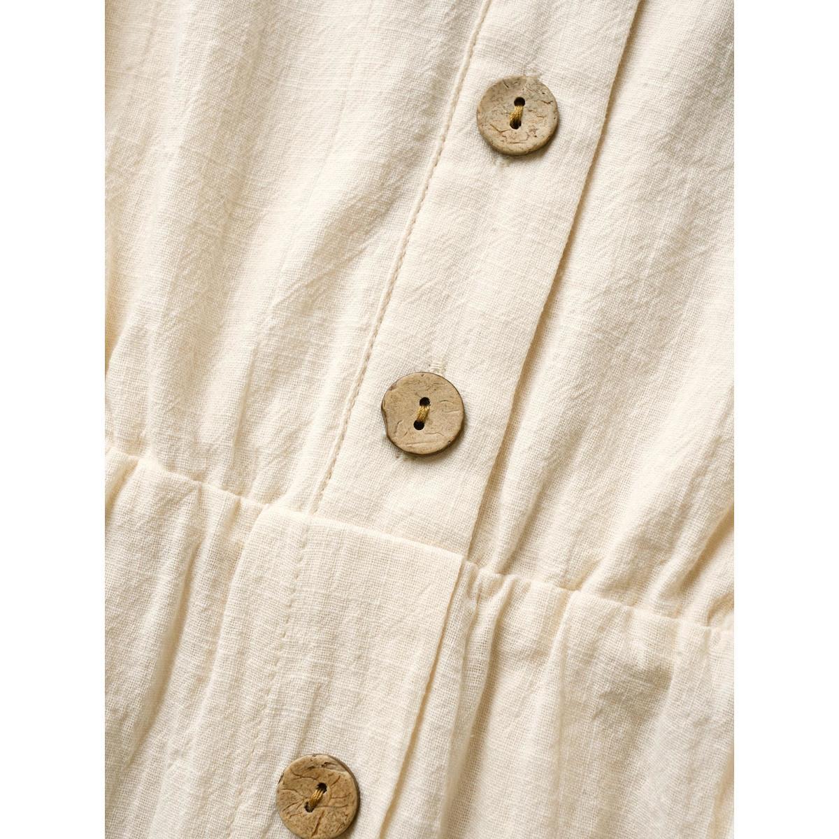 Plus Size Notched Collar Plain Button Detail Belted Dress Ivory Women Casual Belted Notched collar Half Sleeve Curvy BloomChic 10/M Product Image