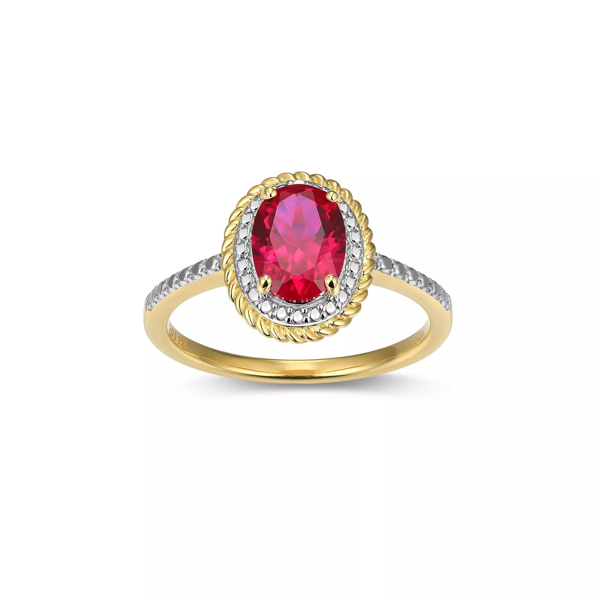 18k Gold Over Silver Gemstone & Diamond Accent Halo Ring, Women's, July Created Red Product Image