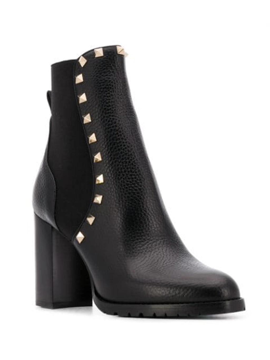 VALENTINO GARAVANI Rockstud Pebbled-leather Ankle Boots In Black Product Image