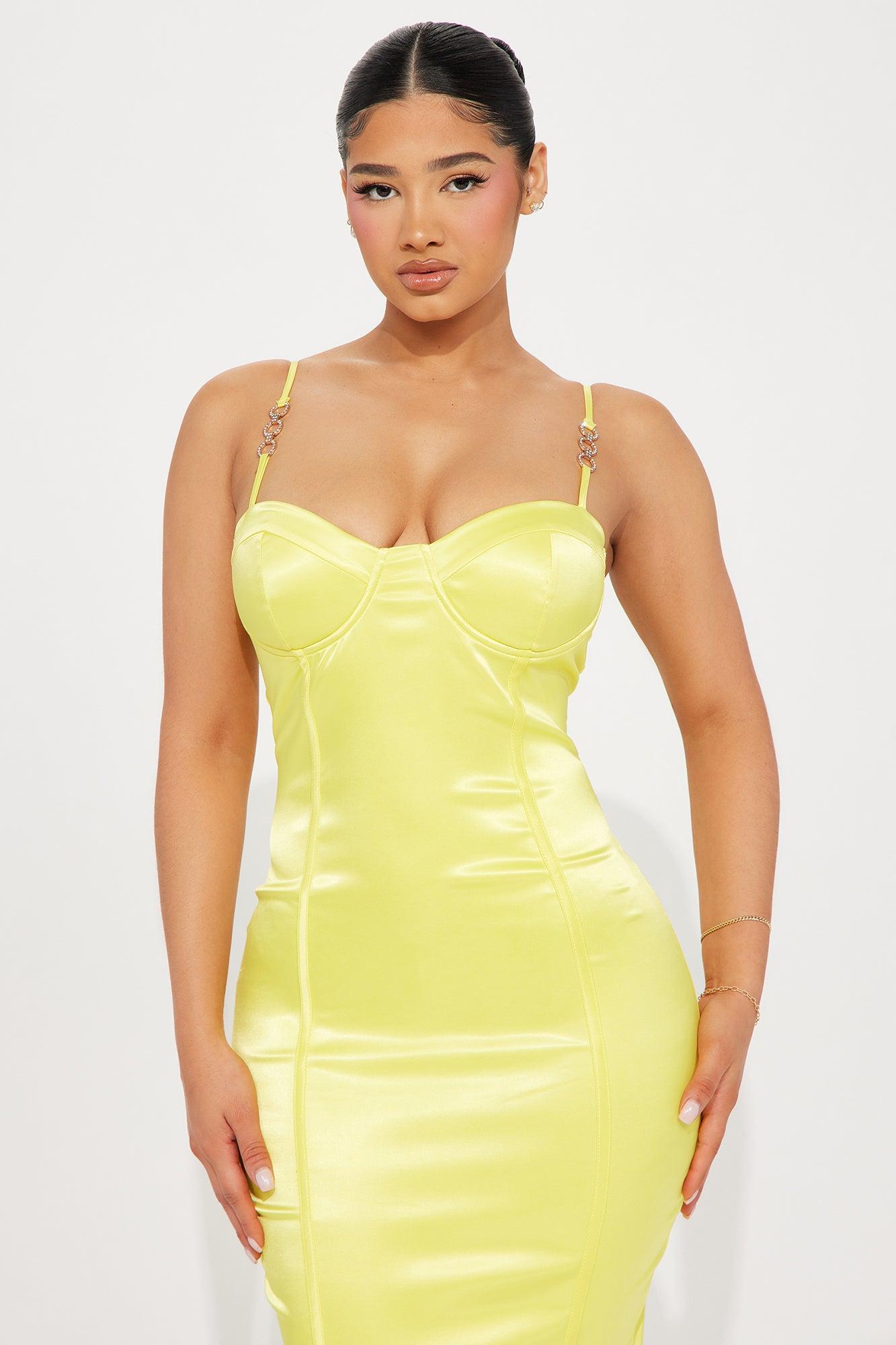 Be My Darling Satin Midi Dress - Yellow Product Image