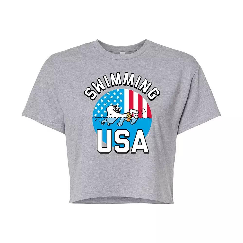 Juniors Peanuts Snoopy USA Swimming Cropped Tee, Girls Product Image