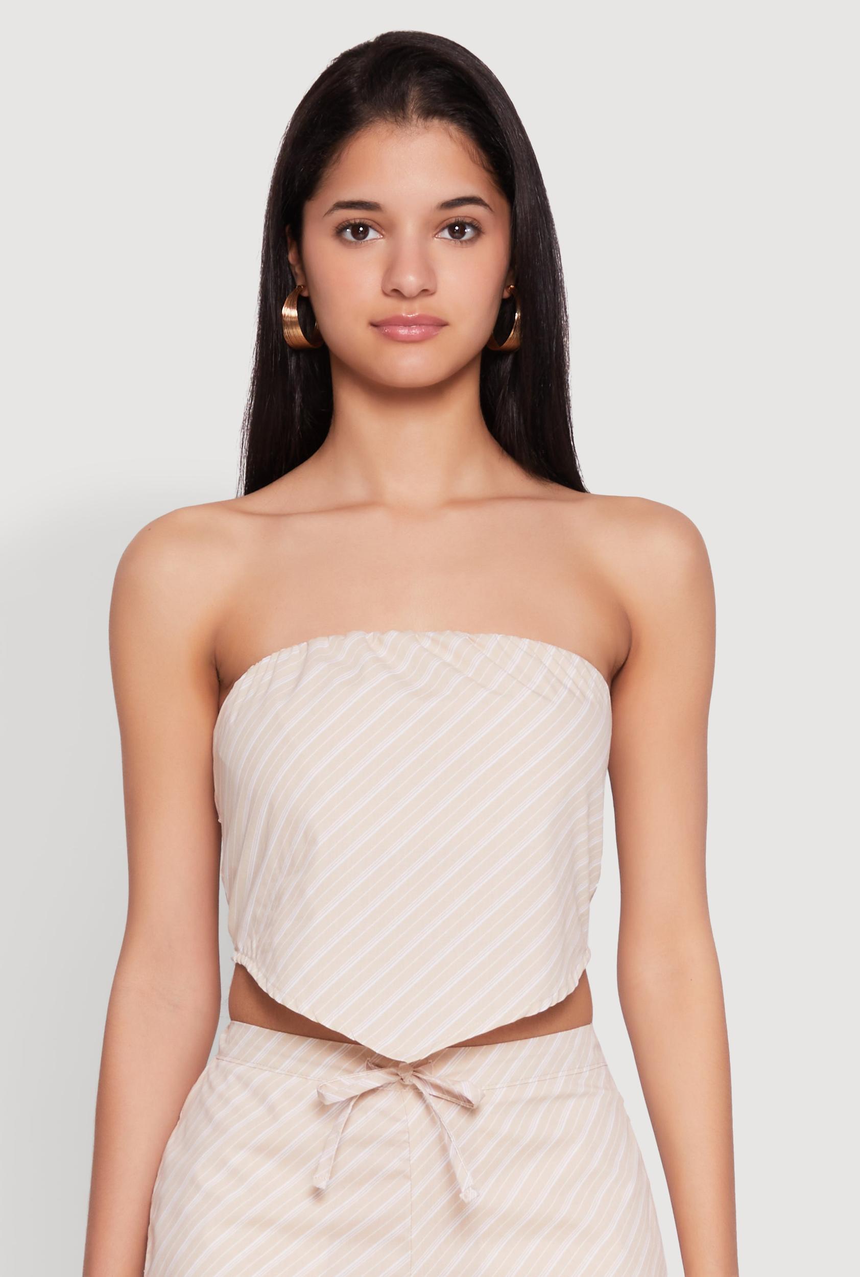 Womens Cropped Pinstripe Tube Top Product Image