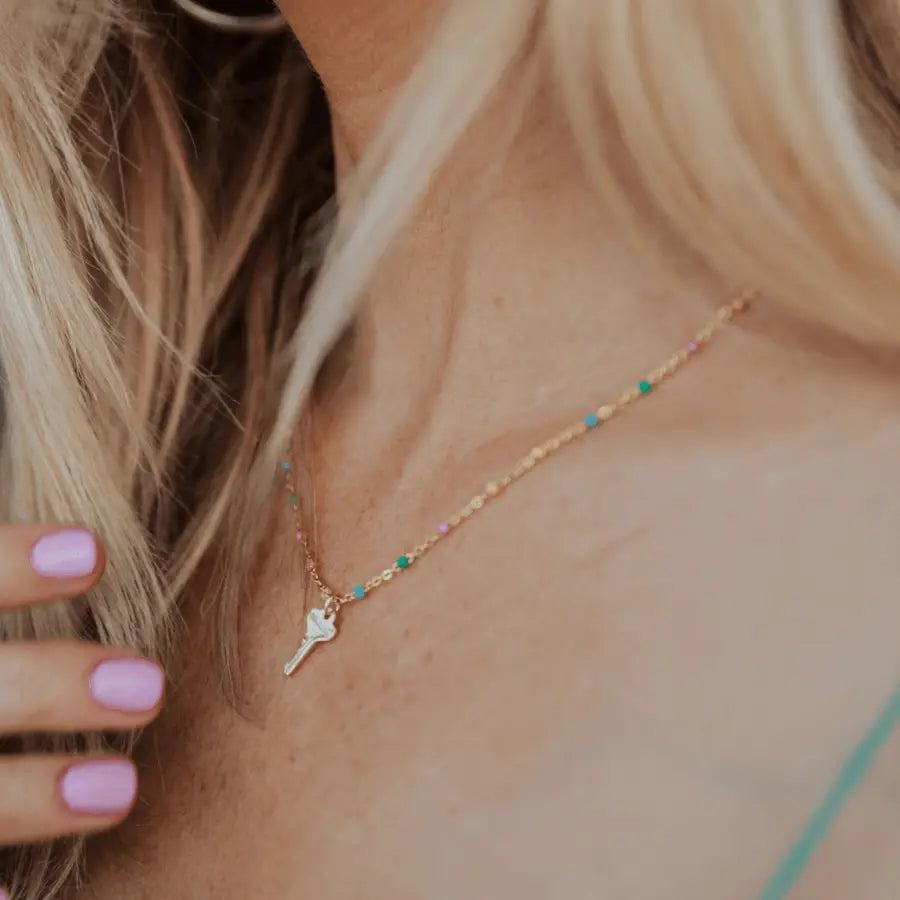 Rainbow Beaded Petite Key Necklace Product Image