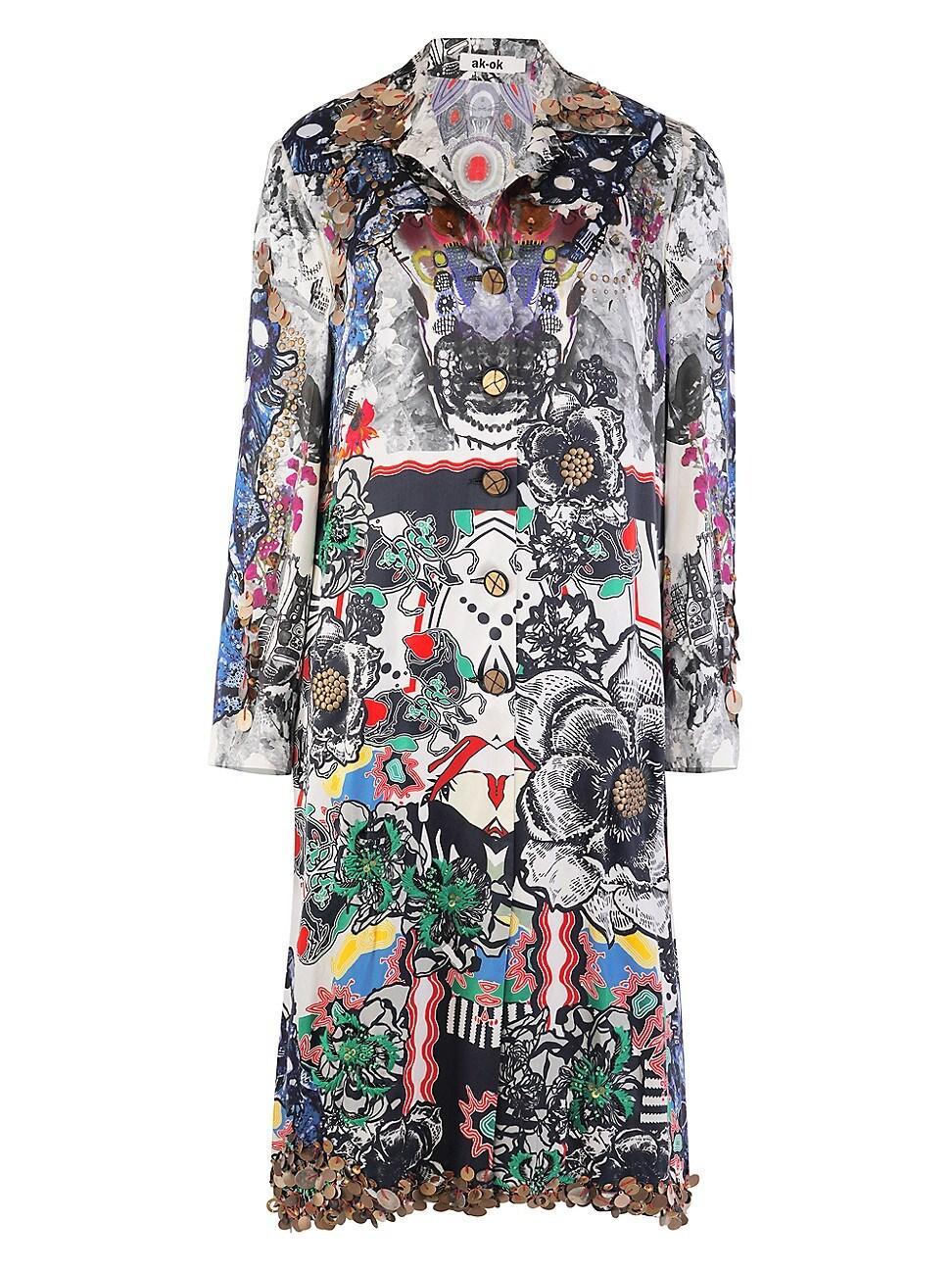 Womens Graphic Silk Knee-Length Jacket Product Image