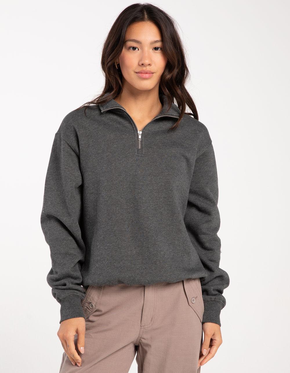 TILLYS Quarter Zip Womens Sweatshirt - CHARCOAL Product Image