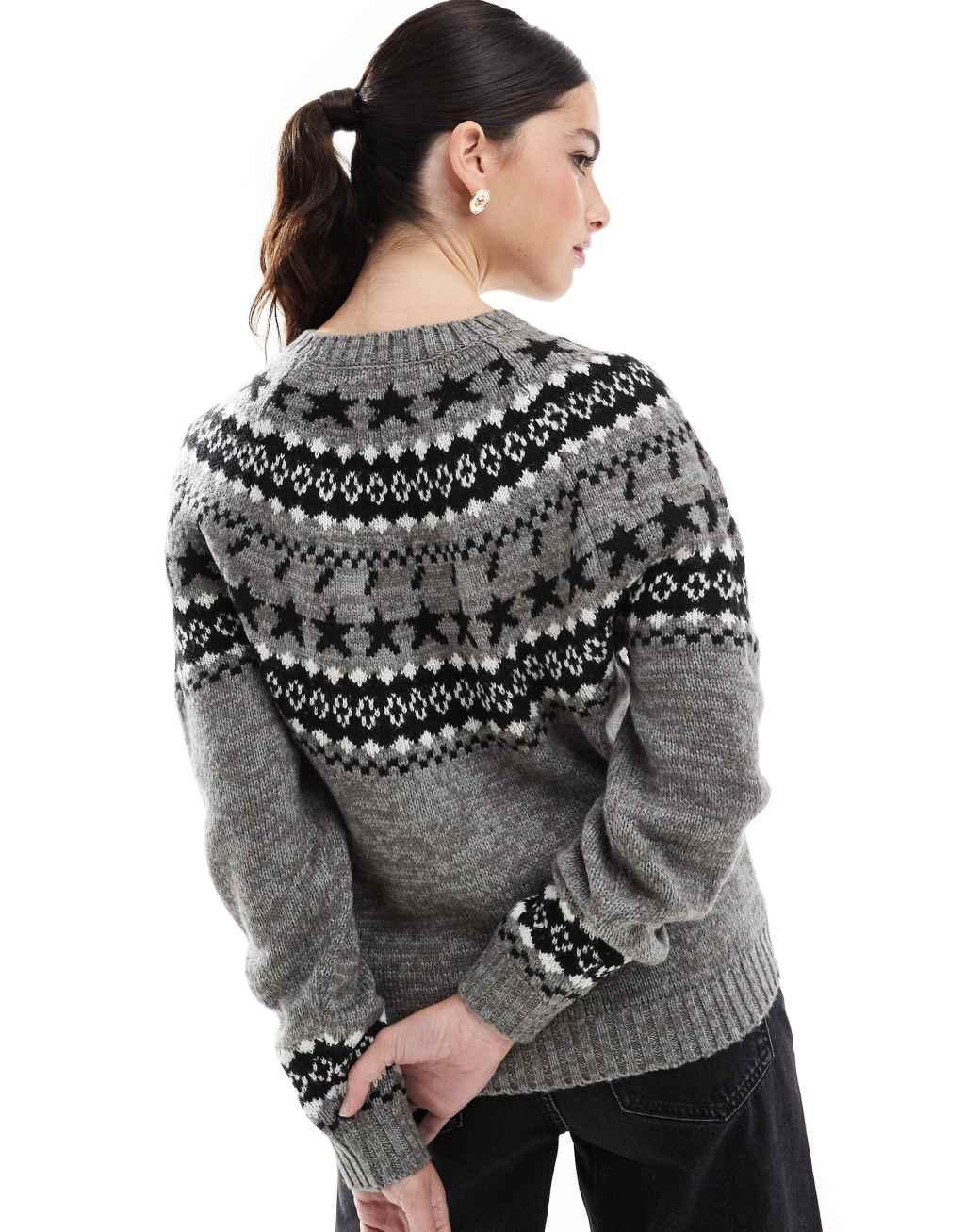 Threadbare crew neck patterned sweater in gray and black Product Image