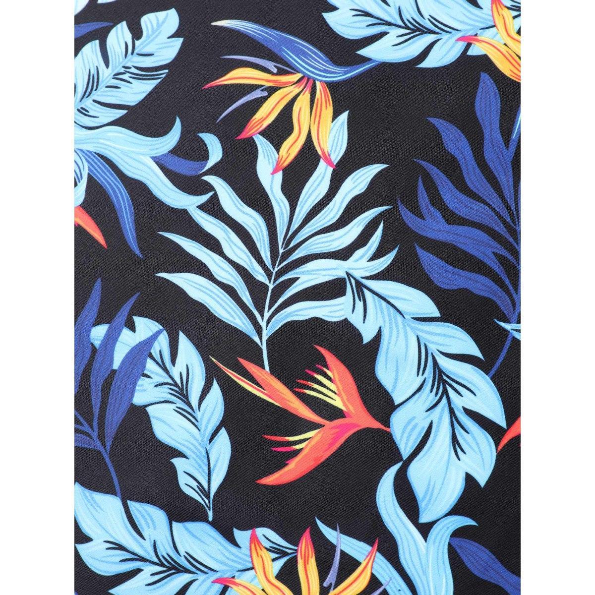 Plus Size Tropical Leaf Fit Flare Swim Dress Women's Swimwear BlackFlower Beach Bodycon U-neck High stretch Curve Swim Dresses BloomChic 14-16/1X Product Image