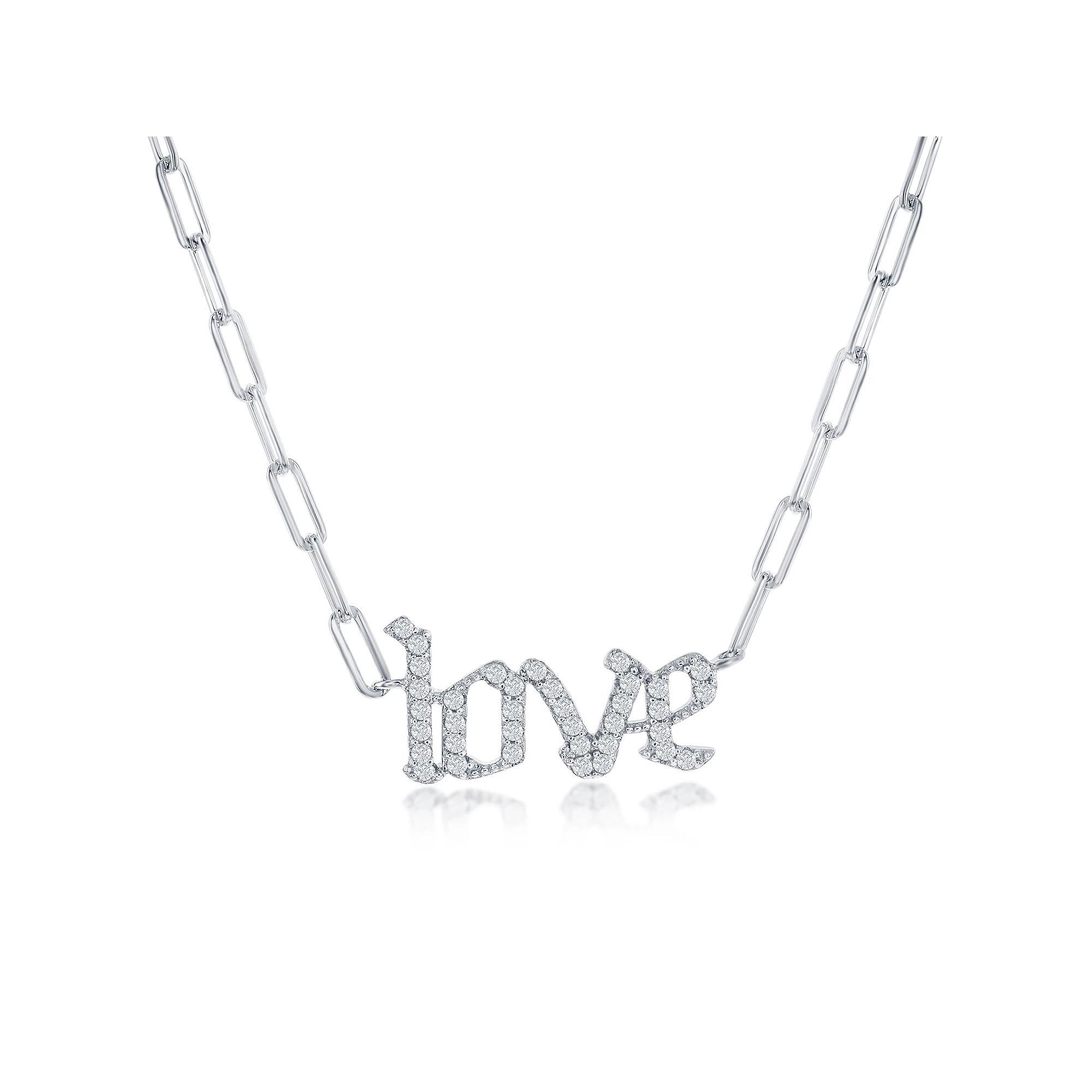 Argento Bella Sterling Silver Cubic Zirconia "Love" Paperclip Chain Necklace, Women's Product Image