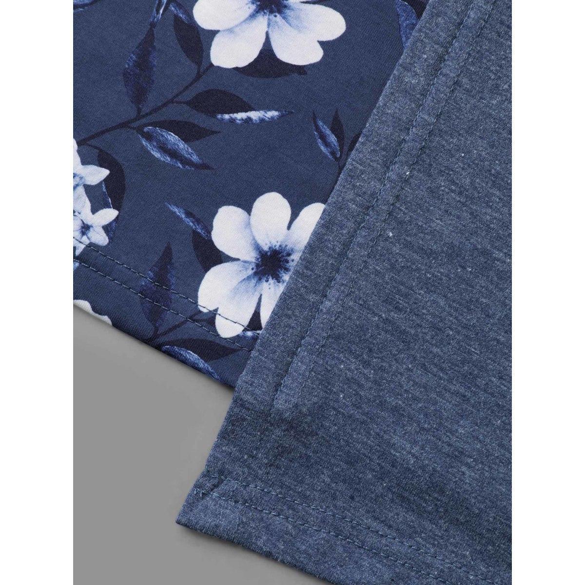 Plus Size 2-In-1 Square Neck Floral Dress DarkBlue Women Casual Patchwork Knit Dresses Bloomchic 26/4X Product Image